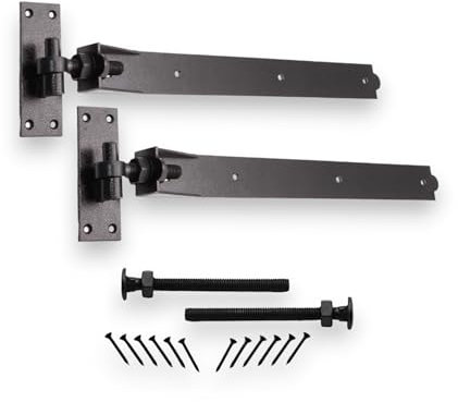 Kit de 24 (600 mm) avec crochet réglable et charnières à bande finition époxy noire - Idéal pour portail en bois, porte de garage, portail de jardin