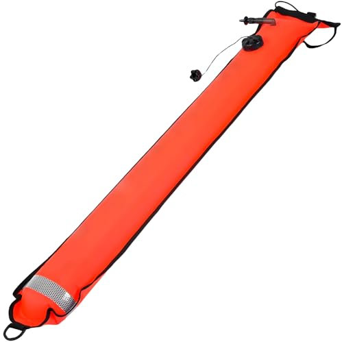 Orange Dive Marker Buoy, 6 Ft X 7 In With Reflective Strips And Inflation Valve For Scuba Diving Safety
