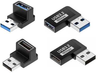 JZK 4PCS 10Gbps high-speed transmission USB right angled adapter, 90 degree USB A 3.2 male to female adaptor, USB extension connector for phones, laptop, power bank