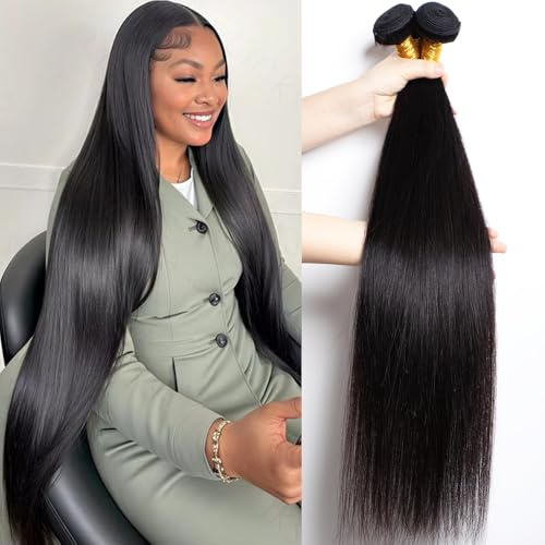 PerisModa Straight Bundles Human Hair Bundles 12A Grade 100% Unprocessed Brazilian Virgin Hair Bundles 26 28 30 Inch Straight Weave 3 Bundles Human Hair Extensions Quick Wave Bundles for Women