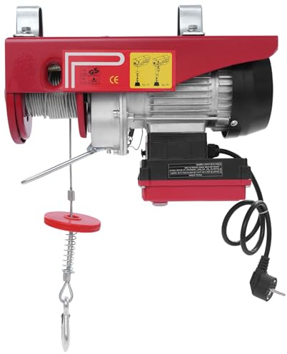 Elektrische Seilwinde, Seilzug Motorwinde 125Kg 550W Motor, Elektrische Seilhebezug Max Hubhöhe 12m, Stahlseil 12m, Schutzklasse IP40, Seilhebezug Kettenzug mit Kabelloser Fernbedienung, Rack