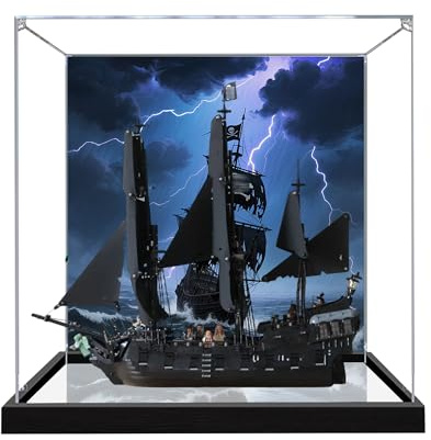 Acryl-Vitrine für Lego 10365 Captain Jack's Black Pearl-Modell, 3 mm staubdichte Displaybox, Vitrine kompatibel mit Lego 10365 (Modell nicht im Lieferumfang enthalten) (Hintergrund 3 mm + Spiegel A)