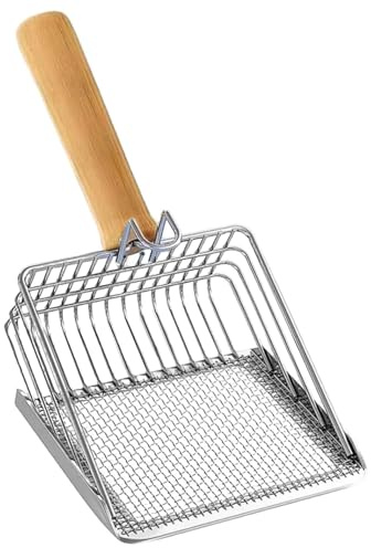 sengcengs Katzenstreuschaufel, Schaufel Katzenklo, Katzenstreu Schaufel, Cat Litter Scoop, Katzenschaufel für Katzenklo mit Holzgriff, Doppelte Spezifikation, Lochabstand 3mm & 10mm