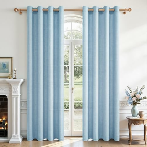 CUTEWIND Leinenoptik Gardinen mit Ösen Blau für Wohnzimmer Modern Schlafzimmer Fenster 2er Set H 225 x B 140 cm, Vorhänge Halbtransparent Ösenvorhang, Linen Curtains Living Room