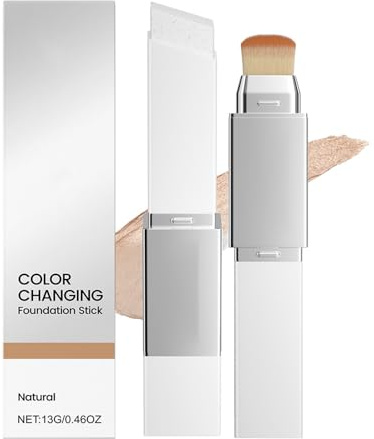 Color Changing Foundation Stick, Farbwechsel Grundierung Mit Bürste, Farbwechselnder Foundation-Stick, Wasserfest Und Langanhaltend, Natürliches Gesichts-Make-Up Für Alle Hauttypen (Natürlich)