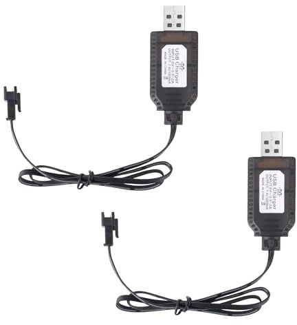 2pcs 7.4V SM-3P USB Charger Cable Replacement, 2S Li-ion Battery Charger with 3Pin Plug for Remote Control Cars/Airplanes/Tanks/Boats/Other Devices with Fast Charging & Protection