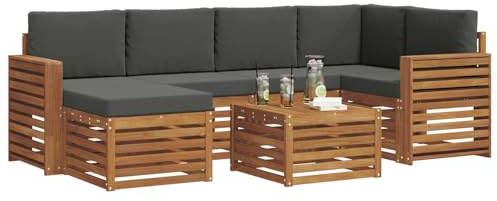 vidaXL Sofagarnituren 7 pcs Natur und Anthrazit Massivholz Akazie, Gartenmöbel, modernes Sofa für draußen, modulare Loungemöbel, langlebige Terrassensitze und Komfort