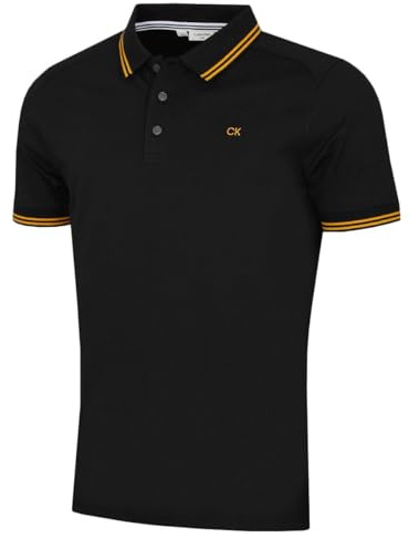 Calvin Klein Mens Campus Tipped Polo Shirt - Black/Gold - L