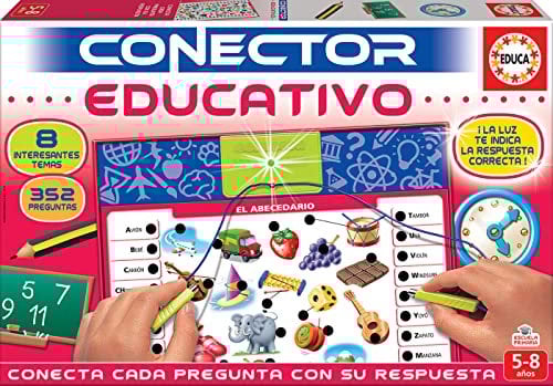 Educa - Conector Educativo para niños | 8 Temas con más de 240 Preguntas | Juego Educativo electrónic con luz Que Indica si la Respuesta es Correcta. +5 años (17203)