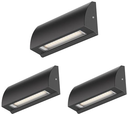 ledscom.de 3 Stück LED Wandleuchte/Treppenlicht SEGIN für außen, IP54, flach, Downlight, schwarz matt, eckig, 3,8 W, 265lm, warmweiß