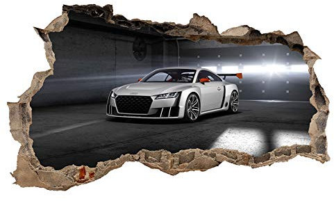 3D Wandtattoo Mauerloch Wandsticker Wandaufkleber Durchbruch Auto Motorrad Kfz selbstklebend H 60 x B 100 Schlafzimmer Wohnzimmer (WL10)