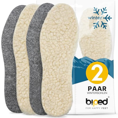 biped 2 Paar Wollsohlen aus Lammwolle und Filz - Extra dicke, wärmende Winter Einlegesohlen für Damen- und Herrenschuhe z1004(42)