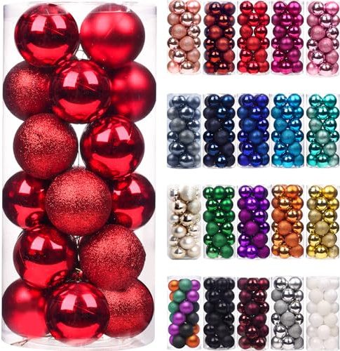 Emopeak 24 Mini-Kugeln für Weihnachten, Weihnachtsbaum, klein, bruchsicher, Weihnachtsbaum-Dekoration, hängende Kugeln für Urlaub, Hochzeit, Party, Dekoration 1.2-3.1CM rot