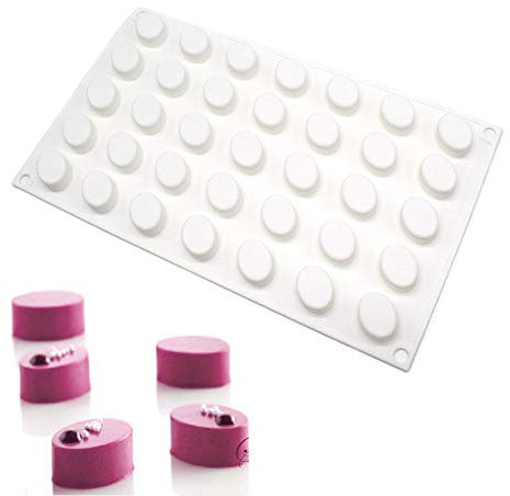 XiaoShenLu Moule en Silicone avec cœurs, moule silicone dessert, 35 Trous en Forme de ellipses