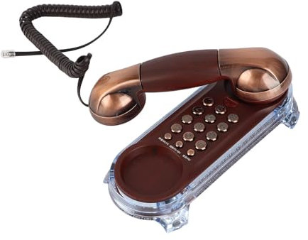 Yunir Telefono Vintage, Telefono Antico Fisso Antico fissato al Muro Telefono Fisso con Retro Telefono con Luce Inferiore per l'hotel Domestico(Rame Rosso)