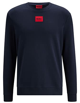 HUGO Mens Diragol212 Cotton-terry sweatshirt with red logo label, Blue