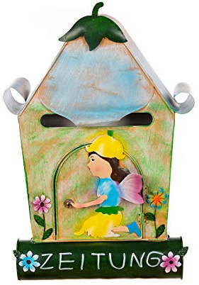 Bella cassetta delle lettere a forma di casa design fiore fata elfo dipinta a mano molto bella, decorazione in metallo con tubo per giornali, cassetta delle lettere da parete, 60 cm