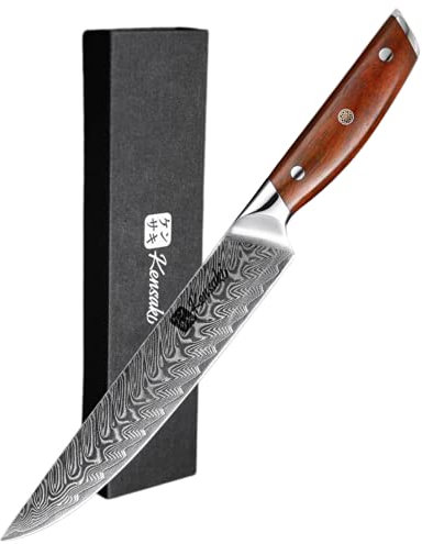 Kensaki Tranchiermesser aus Damaszener Stahl Küchenmesser Japanischer Art hergestellt aus 67 Lagen Damaststahl Chairo Serie, KEN-007