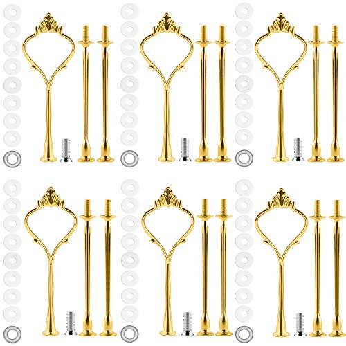 6 Set Cake Stand Fittings Kits Tiered Tray Hardware for Cake Stand Mold Crown 3 Tier Cake Stand Holder Hardware for Wedding Party Making Resin Cupcake Dessert Platter Serving Stand (Gold, M)