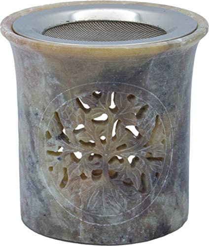 Landkaufhaus Mayer Premium Speckstein Weihrauch Räuchergefäß Räucherstövchen mit Edelstahlsieb Motiv Baum