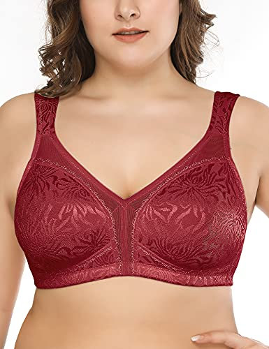 Deyllo Donna Reggiseno Coppa Piena Reggiseno Senza Ferretto Supporto Comodo Rosso 3C