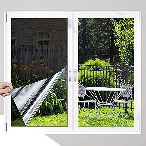 Oxdigi Fensterfolie Spiegelfolie Selbsthaftend 75 x 300 cm Sichtschutz Folie Wärmeisolierung Fenster Hitzeschutzfolie Sonnenschutzfolie Balkon Verdunkelungsfolie 99% UV Schutz, Häusern Büros Schwarz