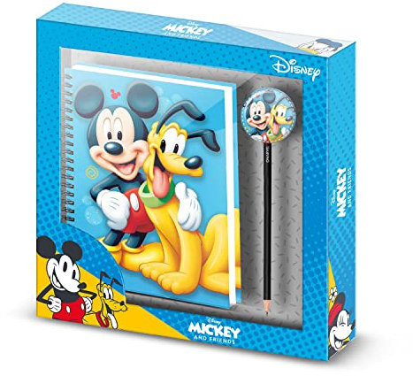 Micky Maus Pluto-Geschenkbox mit Notizbuch und Fashion Bleistift, Blau