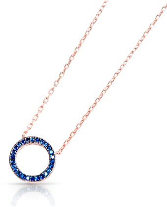 Tiramisu | Collana Cerchio con Le Stelline | Gioiello Donna | 925 Argento Sterling Placcato Oro Rosa con Pavè di Zirconi Blu | Catenina con Pendente | Collanina Sottile | Regalo Elegante | 40+5 cm