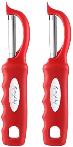 Spring Chef Professional Red Swivel Vegetable Peeler for Kitchen, Stainless Steel Potato Peelers with Soft Grip Handle, Perfect for Peeling Apple, Veggie, Fruit, Carrot, Dishwasher Safe - Set of 2