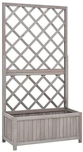 Gecheer Jardinière à Treillis de Jardin Jardinieres Exterieur Jardinière pour Plantes Grimpantes avec Treillis Gris 70x30x135 cm Bois de Sapin