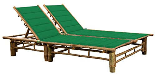Sonnenliege Doppelliege Bambus, Strandstuhl Relaxliege mit Auflage, Liegestuhl für Garten Balkon, 200x130x(24-87) cm