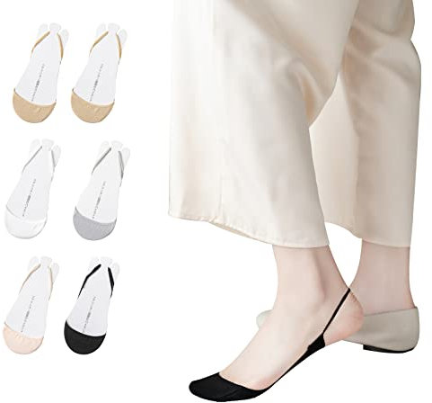 6 Paar Füßlinge Zehensocken damen Toe Socks Invisible Baumwolle Zehenkappe Vorfußpolster Schwarz Beige High Heel Kissen Schuheinlagen 36-39 39-42
