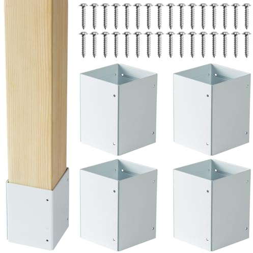 Wanhork 304 Stainless Steel Adjustable Post Protector (Range 3.3-6in), Protect mailboxes, Deck and Fences from rain and Damage to Maintenance Equipment (4set, White)