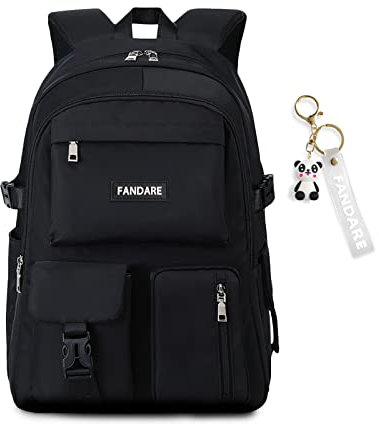 FANDARE Beiläufig Rucksack Schulrucksack Schulranzen Daypacks mit 15.6 Zoll Laptopfach Tagesrucksack Mädchen Junge Schultaschen für Universität Reisen Freizeit Arbeit Wasserdichtes Schwarz A
