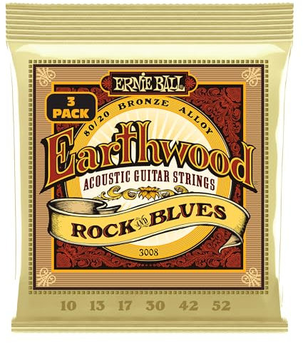 Ernie Ball Earthwood Rock and Blues w/Plain G 80/20 Bronze Akustik-Gitarrensaiten, 3er-Pack, Stärke 10-52