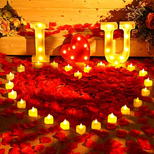 Hortsun I Love You Light up Letters Sign Rose Petals for Romantic Night for Her Proposal Decorations Special LED Lights 24 LED Love Candles Proposal Engagement Wedding