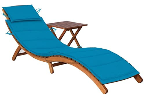 CIADAZ Chaise Longue de Jardin avec Table et Coussin Bois d'acacia,Transat Piscine,Bain De Soleil Bois,Bain De Soleil Pas Cher