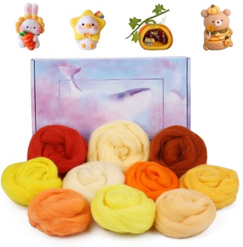 10 Farben 15 Gramm Filzwolle Märchenwolle, Schafschurwolle zum Filzen, Roving Filzen für Nadelfilzen Starter Set DIY Handwerk Kreationen (Herbst)