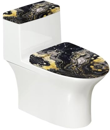 Kathyboom Toilet Seat Cover Elastic Soft Toilet Seat Covers for Home Office Toilet Fit Most Round and Elongated Oval Toilet Reusable Covers Bathroom Decor(Black Gold Marble)