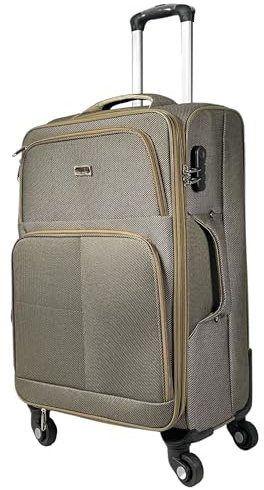 MY TRAVEL BAG Stoff Reisekoffer Trolley Erweiterbar mit Zwillingsrollen (M/L/XL/XXL oder 4er Set) Weichgepäck (Khaki, Handgepäck (55cm))