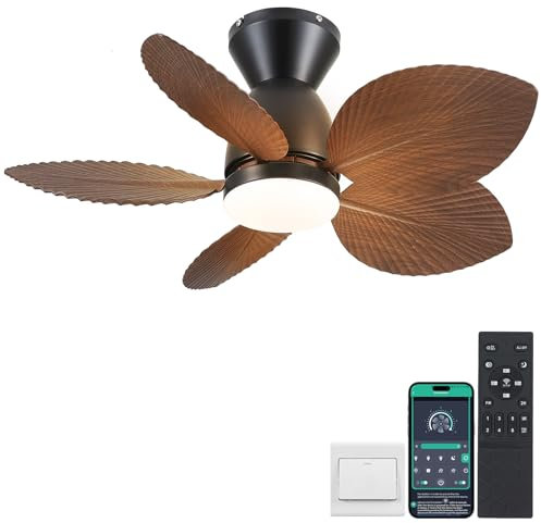 Kviflon - Ventilador de Techo Tropical de 30 Pulgadas con Luces, Control Remoto/Aplicación, Silencioso, Montaje Empotrado, Color Marrón