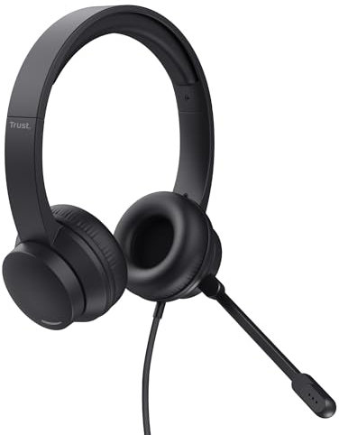 Trust Ayda PC Headset mit Mikrofon On-Ear 3.5mm, Leichtes Design, Verstellbarer Kopfbügel, Kopfhörer mit Kabel 1,80 m, Headphones für Office, Chat, Skype, Teams, Videokonferenz, Zoom - Schwarz