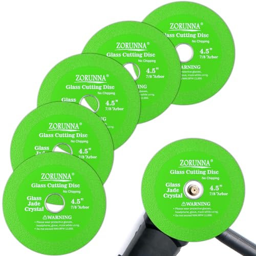 ZORUNNA Glass Cutting Disc for 4-1/2 Angle Grinder, 5 Pack Glass Ceramic Diamond Cutting Blade Disc 7/8 (Model 115/125) for Grinding Jade, Crystal, Wine Bottles, Tile.