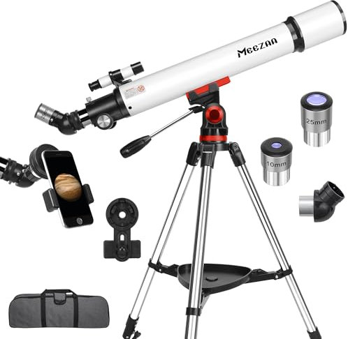 MEEZAA Telescopio, Telescopio Astronómico Adultos Profesional, 70/700mm Telescopios Refractor para Niños y Principiantes, Portatil y Potente 28x-210x con Trípode, Adaptador de Teléfono y Bolsa