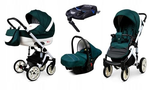 BabyLux® Bambimo Kinderwagen Set 4 in 1 - Lilly - incl. Babywanne, Buggy Sportsitz, Auto-Babyschale - Autositz - Kinderwagenset - Kombikinderwagen mit Wickeltasche, Regenschutz usw.