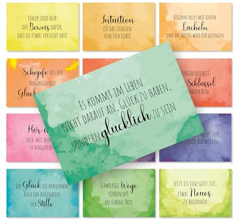 Logbuch-Verlag 38 bunte Sprüchekarten Motivationskarten als Geschenk 8,5 x 5,5 cm Sprüche Kärtchen Affirmation Motivation Regenbogen