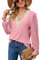 LEKOPUR Rosa Bluse Damen Elegant V Ausschnitt Tunika Spitze Langarm Blusenshirt Festliche Oberteil T Shirt Einfarbig Blusen & Tuniken für Damen
