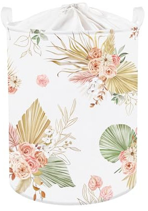 Clastyle Panier Rangement Bébé Plage Été Corbeille à Linge Sale Palmier Enfant pour Vêtement Boite de Rangement Jouet pour Salle de Bain Chambre à Coucher, Feuille Palmier, 36 * 45 cm
