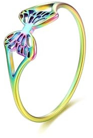 Whoiy Edelstahl Ringe Damen Hohler Schmetterling, Mehrfarbig Ringe Eheringe Freundschaftsringe Modern Größe 60 (19.1)