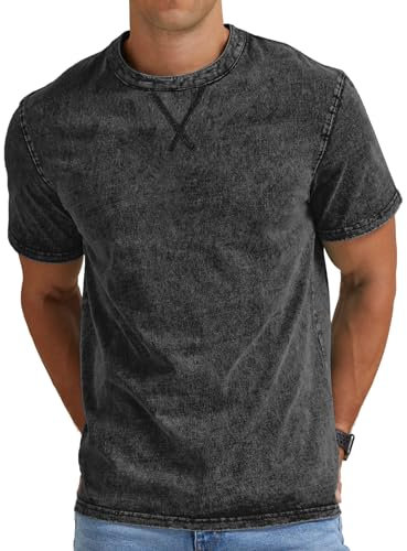 NITAGUT T-Shirts for Herren Baumwolle Rundhals Kurzarm Shirt Vintage Casual Slim Fit Sommer Tee Shirts,Schwarz,L